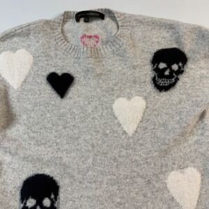 Skull Cashmere Sweater Womens Small (XS-S) Grey Heart Skull Pullover Sweater
